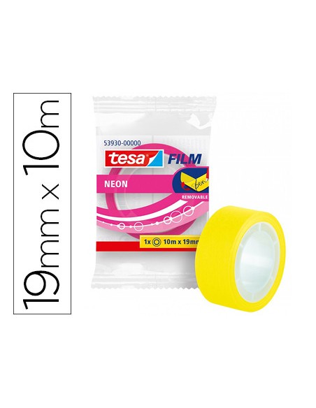 Cinta adhesiva tesa film neon 10 mt x 19 mm amarillo/rosa encelofanada