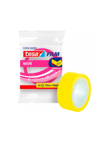 Cinta adhesiva tesa film neon 10 mt x 19 mm amarillo/rosa encelofanada