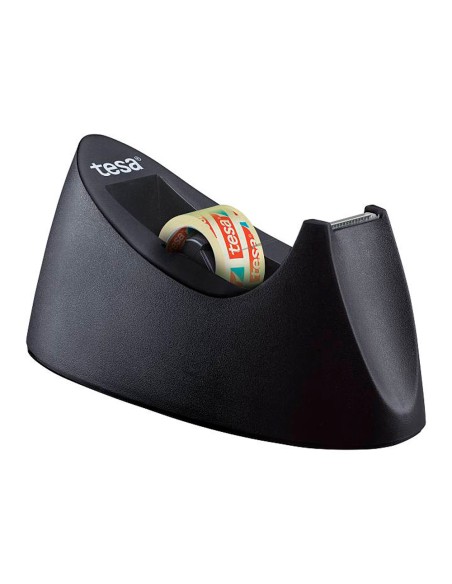 Portarrollo sobremesa tesa plastico easy cut curve negro para cinta de 33 m x19 mm + 1 cinta tesafilm transparente