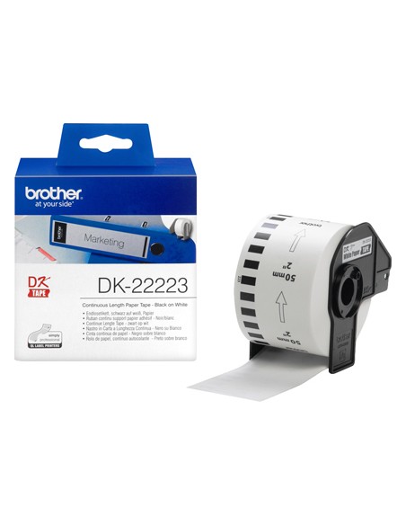 Etiqueta brother dk22223 cinta papel continuo adhesiva removible blanca 50 mm x 30,48 m