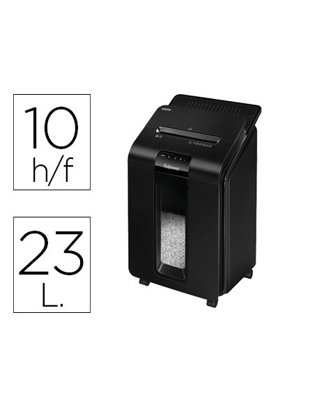 Destructora de documentos fellowes auto+100m capacidad de corte 100 hojas destruye grapas clips y tarjetas 23l