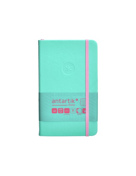 Cuaderno con gomilla antartik notes tapa dura a6 hojas cuadricula rosa y turquesa 100 hojas 80 gr fsc