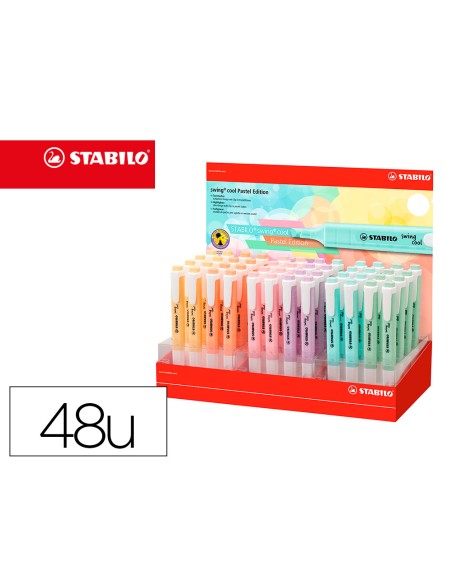 Rotulador stabilo fluorescente fino swing cool pastel expositor de 48 unidades colores surtidos