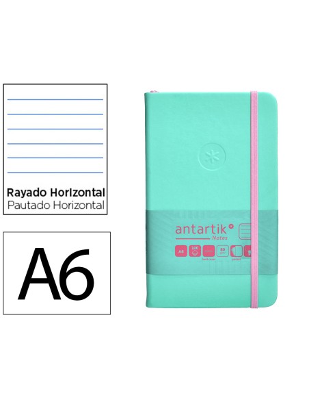 Cuaderno con gomilla antartik notes tapa dura a6 hojas rayas rosa y turquesa 100 hojas 80 gr fsc