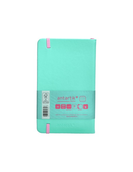 Cuaderno con gomilla antartik notes tapa dura a6 hojas rayas rosa y turquesa 100 hojas 80 gr fsc