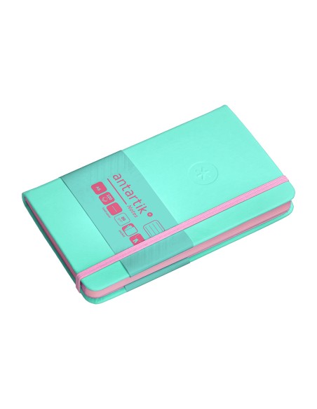 Cuaderno con gomilla antartik notes tapa dura a6 hojas rayas rosa y turquesa 100 hojas 80 gr fsc