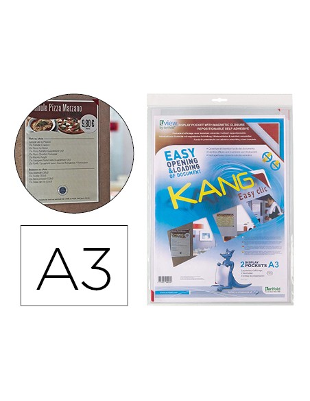 Funda de presentacion djois adhesiva removible din a3 con esquina magnetica capacidad para 10 hojas pack