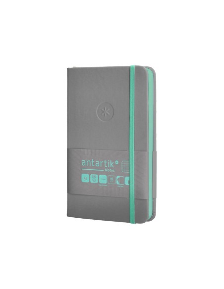 Cuaderno con gomilla antartik notes tapa dura a6 hojas cuadricula gris y turquesa 100 hojas 80 gr fsc