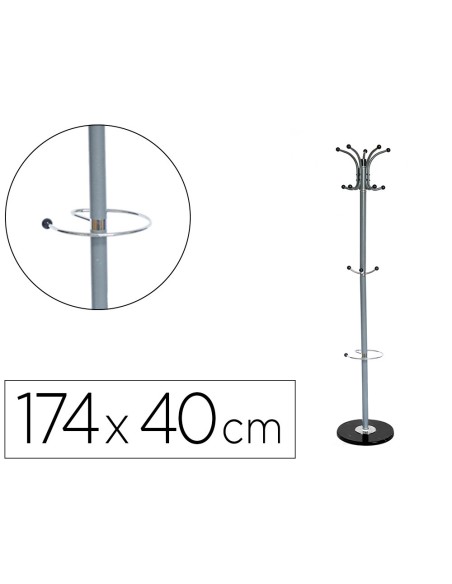 Perchero metalico q-connect gris de pie 10 colgadores y paraguero 174x40cm