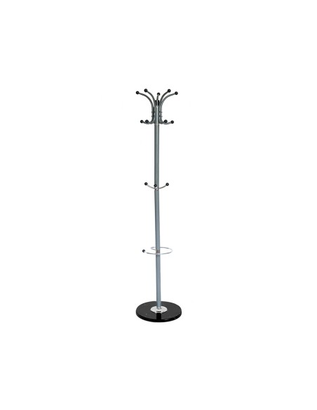 Perchero metalico q-connect gris de pie 10 colgadores y paraguero 174x40cm