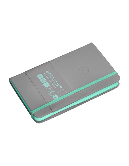 Cuaderno con gomilla antartik notes tapa dura a6 hojas lisas gris y turquesa 100 hojas 80 gr fsc