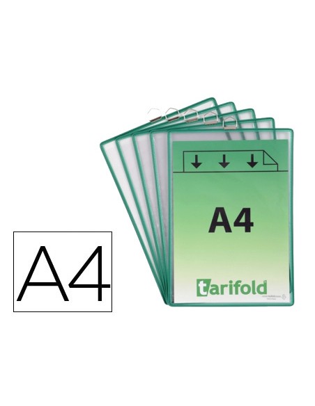Funda para colgar djois din a4 pvc con anilla marco verde pack de 5 unidades