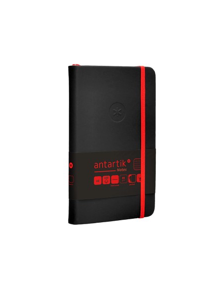 Cuaderno con gomilla antartik notes tapa dura a6 hojas cuadricula negro y rojo 100 hojas 80 gr fsc
