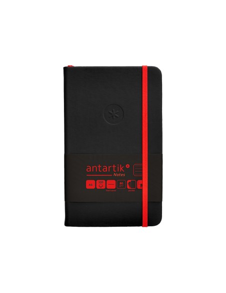 Cuaderno con gomilla antartik notes tapa dura a6 hojas rayas negro y rojo 100 hojas 80 gr fsc