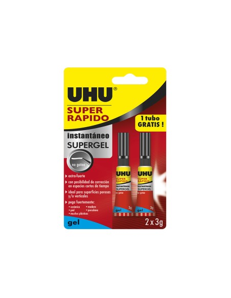 Pegamento uhu instantaneo gel 3 gr + 3 gr gratis