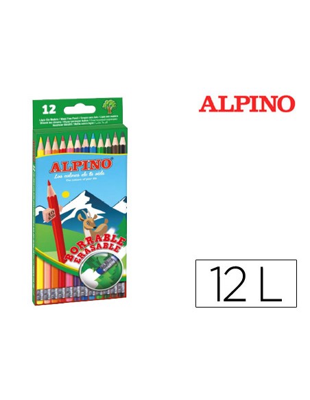 Lapices de colores alpino borrable con goma caja de 12 colores surtidos