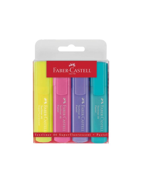 Rotulador faber castell fluorescente textliner 46 pastel estuche 4 unidades colores surtidos