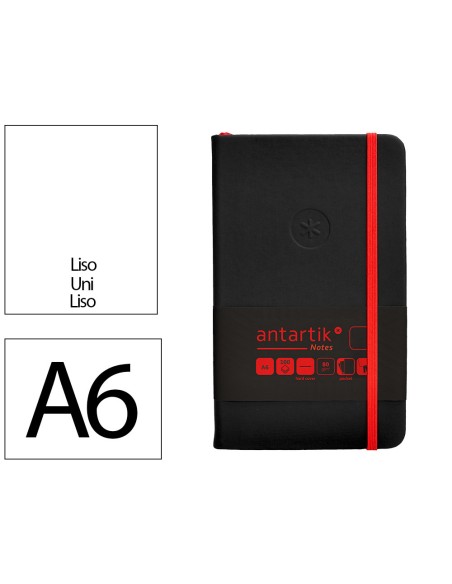 Cuaderno con gomilla antartik notes tapa dura a6 hojas lisas negro y rojo 100 hojas 80 gr fsc