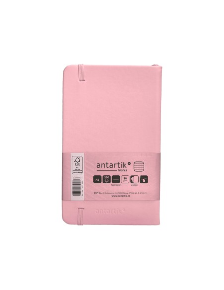 Cuaderno con gomilla antartik notes tapa dura a6 hojas cuadricula rosa pastel 100 hojas 80 gr fsc
