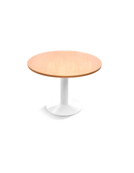 Mesa de reunion rocada meeting 3006atw04 estructura columna acero blanco tablero madera blanco 120 cm diametro