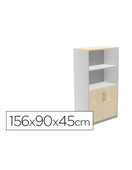 Armario rocada con tres estantes y dos puertas inferiores serie store 156x90x45 cm acabado gris/bco