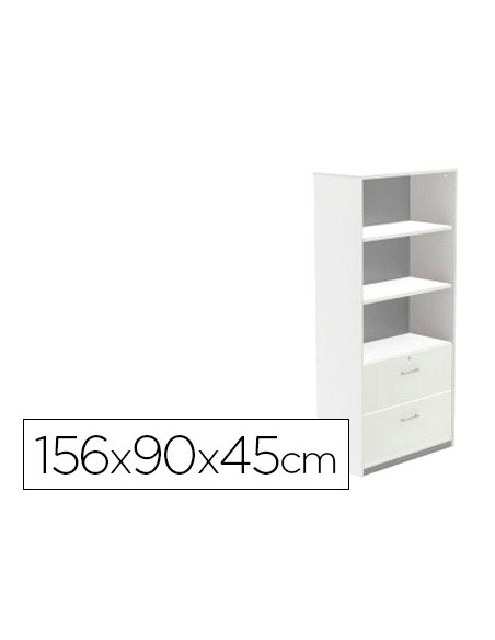 Armario rocada con un estantes y dos cajones inferiores serie store 156x90x45 cm acabado bco/bco