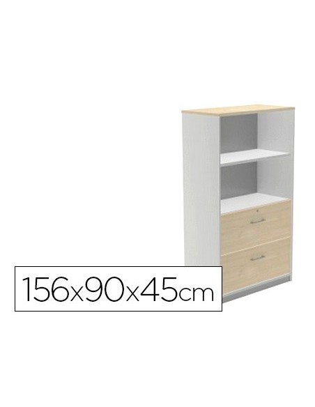 Armario rocada con un estantes y dos cajones inferiores serie store 156x90x45 cm acabado gris/bco