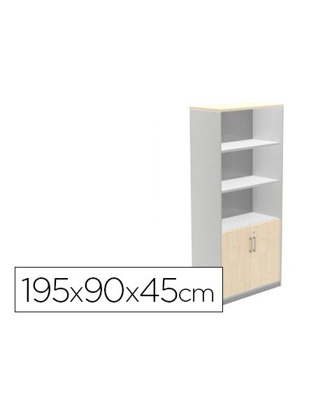 Armario rocada con cuatro estantes y dos puertas inferiores serie store 195x90x45 cm acabado gris/bco