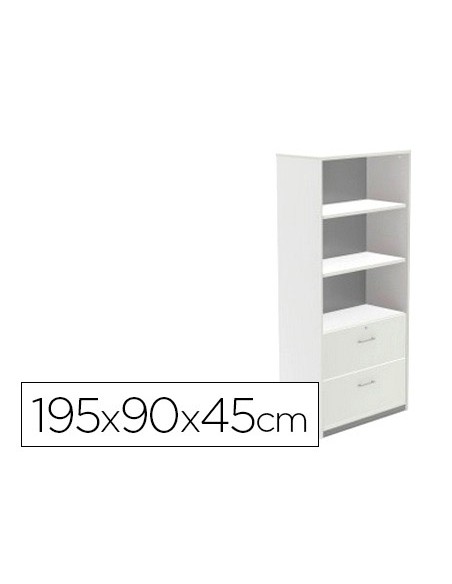 Armario rocada con dos estantes y dos cajones inferiores serie store 195x90x45 cm acabado bco/bco