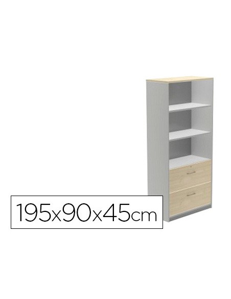 Armario rocada con dos estantes y dos cajones inferiores serie store 195x90x45 cm acabado gris/bco