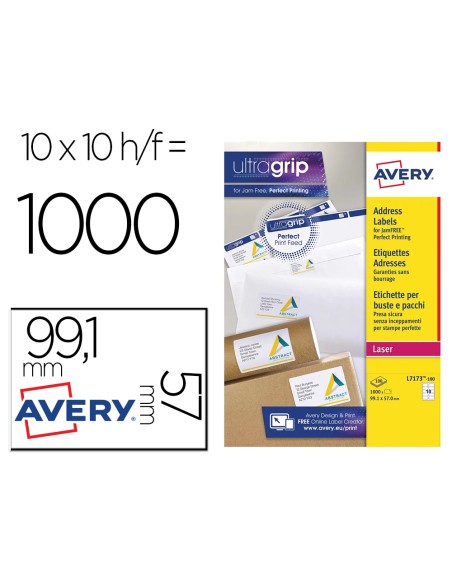 Etiqueta adhesiva avery blanca tamaño 99,1x57 mm inkjet laser copiadora caja de 1000 unidades