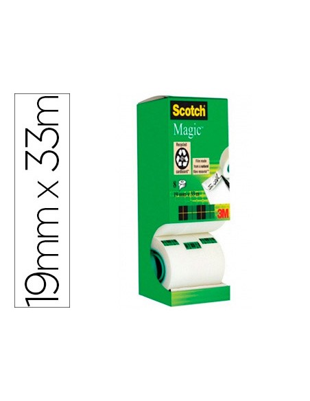 Cinta adhesiva scotch magic invisible 33 m x 19 mm pack de 8 unidades