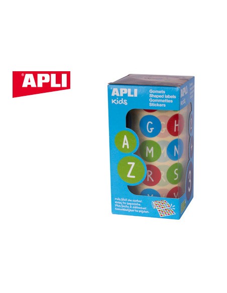 Gomets apli autoadhesivo redondo abecedario 20 mm diametro multicolor rollo de 900 unidades
