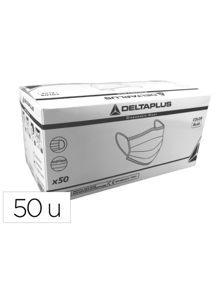 Mascarilla facial higienica desechable 3 capas con ajuste nasal filtracion 95% color azul