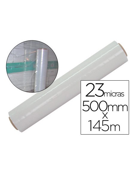 Film extensible q-connect manual ancho 500 mm largo 145 m espesor 23 micras transparente