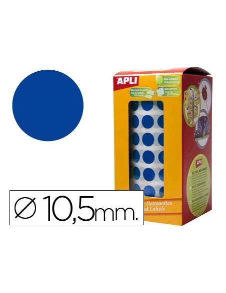 Gomets autoadhesivos circulares 10,5mm azul rollo de 5192 unidades