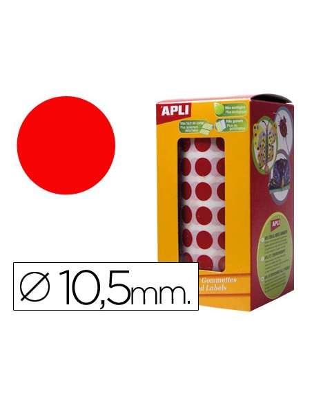 Gomets autoadhesivos circulares 10,5 mm rojo rollo de 5192 unidades
