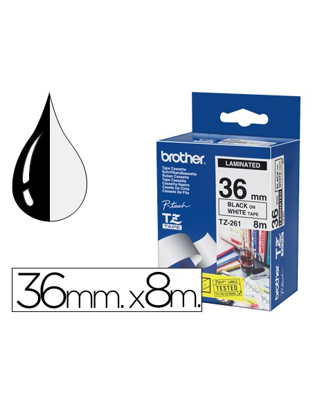 Cinta brother tze261 blanco-negro 36mm longitud 8 m