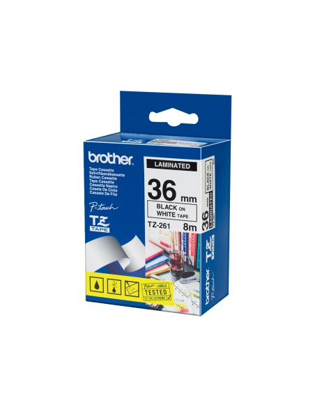 Cinta brother tze261 blanco-negro 36mm longitud 8 m