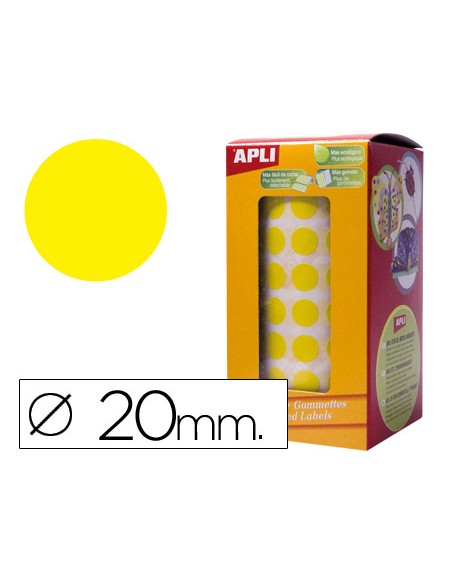 Gomets autoadhesivos circulares 20 mm amarillo rollo de 1770 unidades