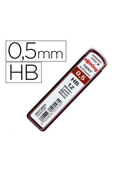 Minas rotring grafito 0,5 mm hb estuche de 12 minas
