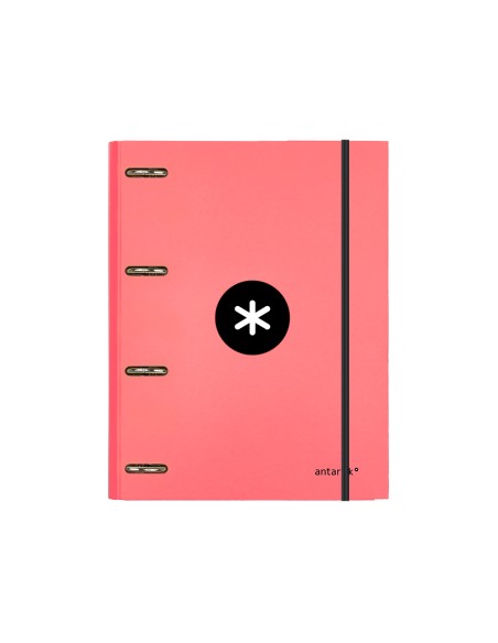 Carpeta con recambio antartik a4 cuadro 5mm forrada 4 anillas 25mm redondas color coral
