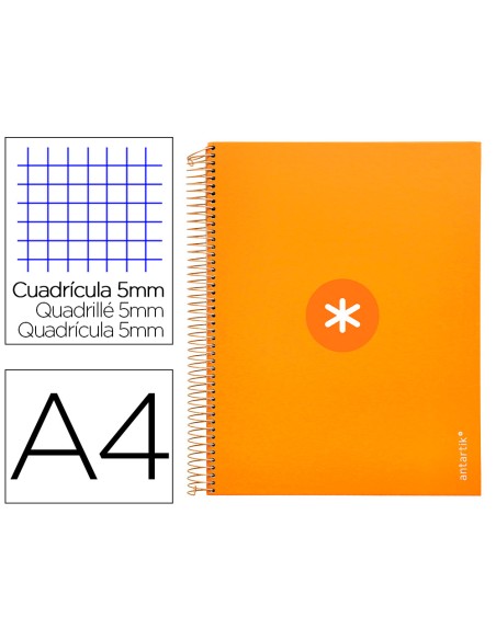Cuaderno espiral a4 micro antartik tapa forrada 120h 90 gr cuadro 5mm 5 bandas 4 taladros color mostaza