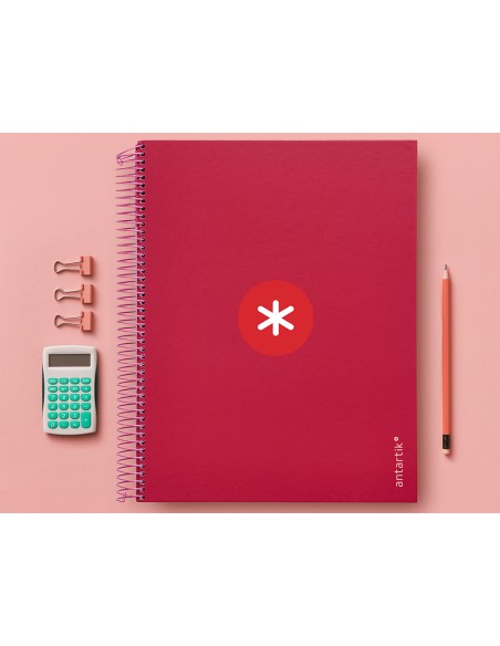 Cuaderno espiral a4 micro antartik tapa forrada 120h 100 gr cuadro 5mm 5 bandas 4 taladros color frambuesa