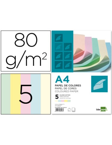 Papel color liderpapel a4 80gr 5 colores...