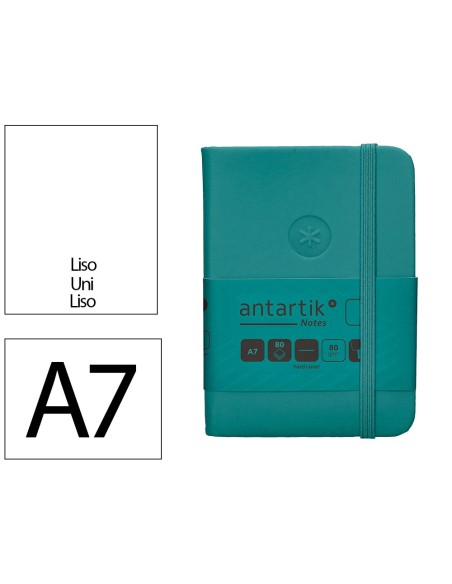 Cuaderno con gomilla antartik notes tapa dura a7 hojas lisas verde aguamarina 80 hojas 80 gr fsc
