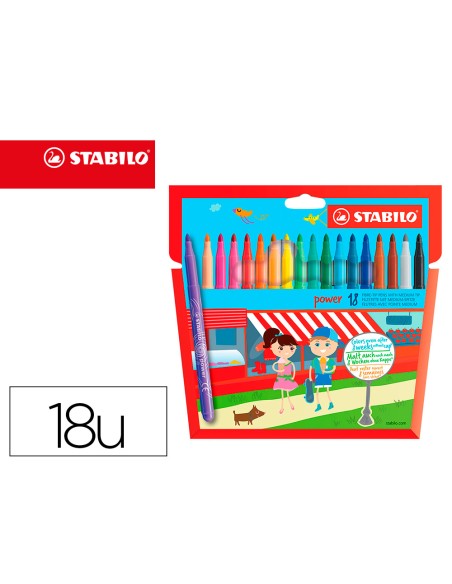 Rotulador escolar stabilo powe r caja de 18 unidades colores surtidos