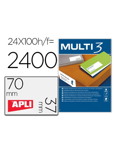 Etiqueta adhesiva multi 3 apli 70x37 mm fotocopiadora laser ink-jet caja con 100 hojas din a4