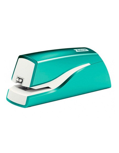 Grapadora petrus electrica e-310 wow turquesa metalizado capacidad 12 hojas usa grapa nº 10
