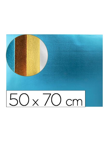 Goma eva liderpapel 50x70 cm espesor 2 mm metalizada azul claro